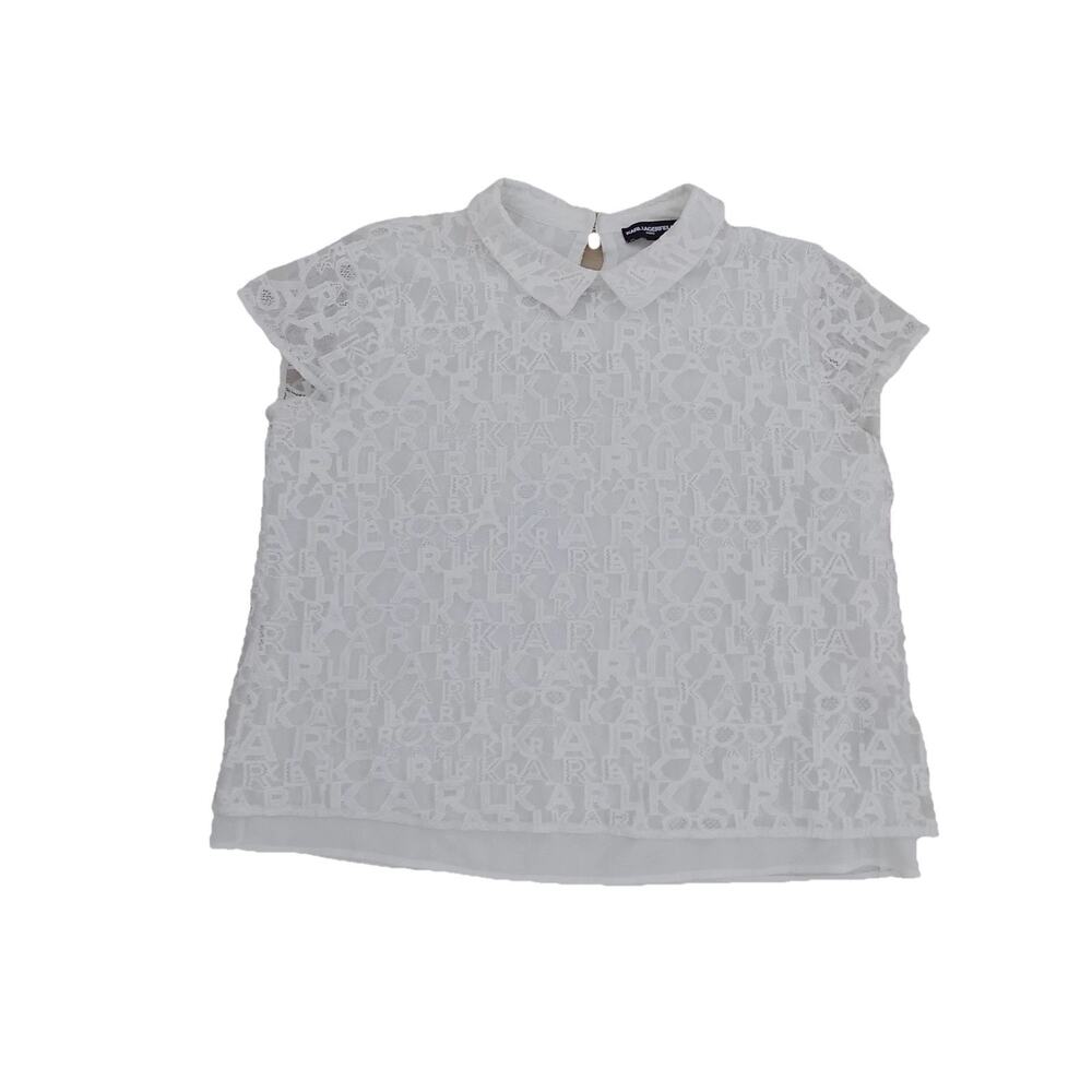 Karl Lagerfeld white lace blouse short sleeve size Large - Picture 6 of 9
